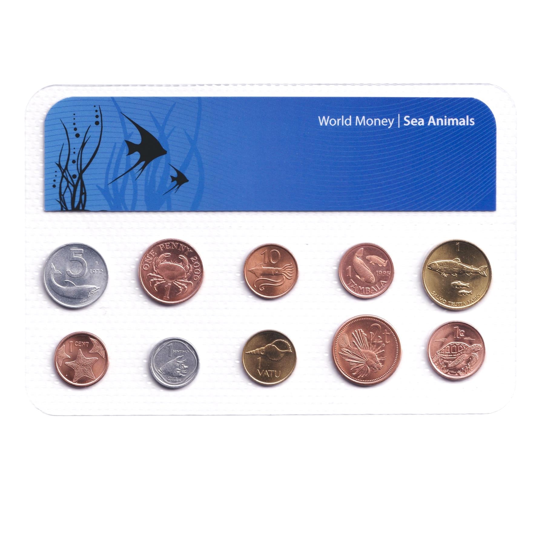 Set 10 Coins Sea Animals | Dolphin | Crab | Bull | Flying Squid | Talapia fish | Trout | Starfish | Triton | Sea Shell | Scorpion fish | Turtle