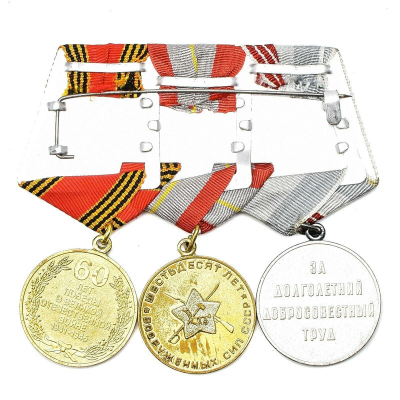 Soviet Russian Set 3 Medals With Ribbons Military WW2 Veteran Awards Army Badges