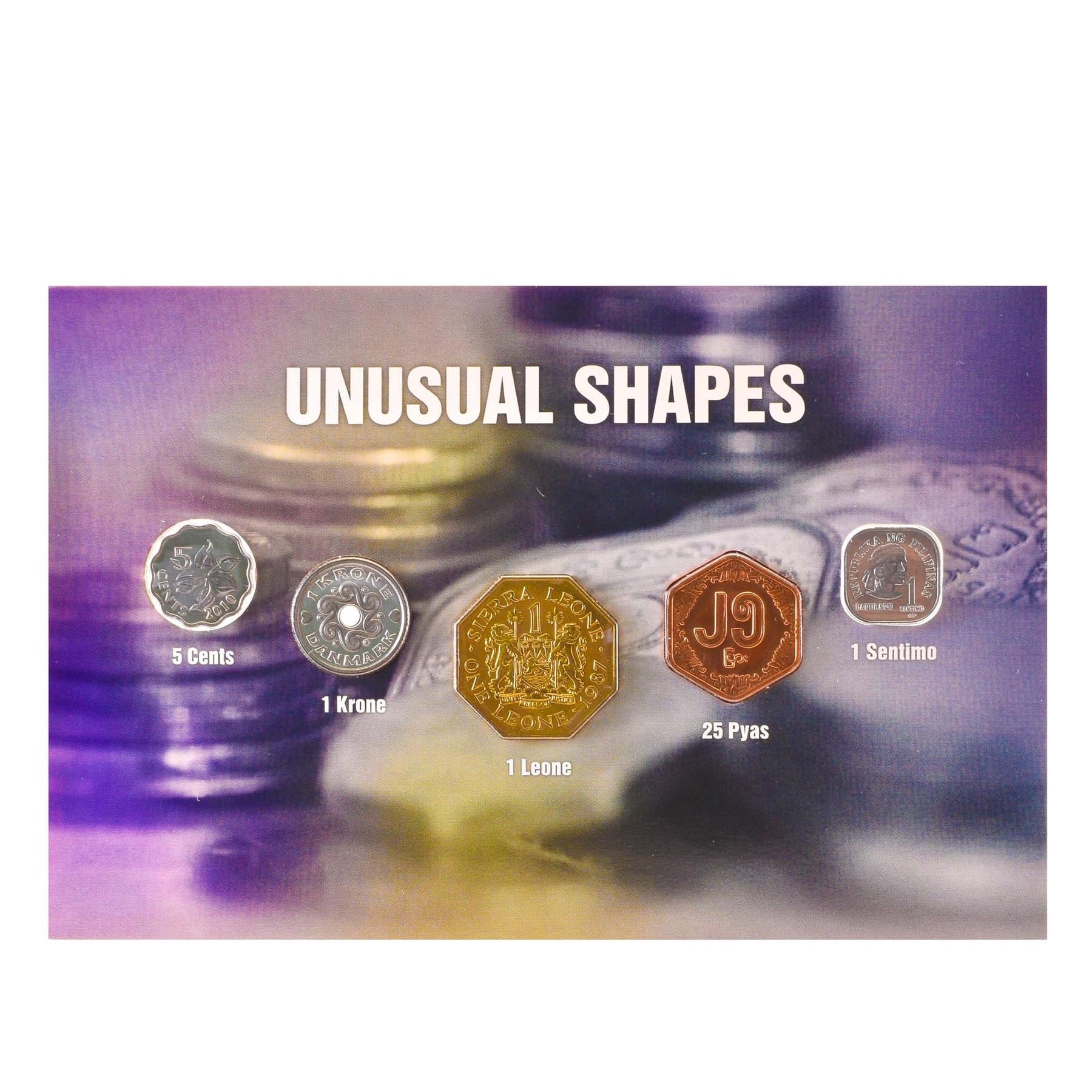 Unusual Shapes | 5 Coin Set | Blistercard | Square | Hexagonal | Octagonal | Holed | Scalloped